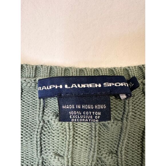 Ralph Lauren Sport Green cable knit pullover v-neck sweater, size XL - Picture 4 of 10